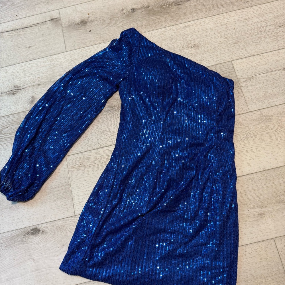 Blue Sequin One-Shoulder Dress